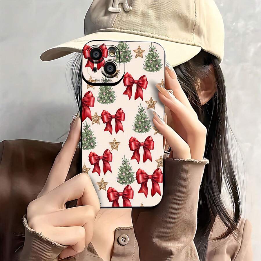 Funda navideña con lazo y árbol, ideal para teléfonos , 17, 16 Pro Max, 15 Pro Max, 13 y 12. Fabricada en TPU, ofrece protección contra golpes y caídas. Perfecta para regalar en Navidad, para reuniones familiares y para celebrar las fiestas con amigos y seres queridos. - Negro - Ver 1