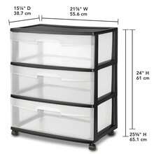 Wide 3 Drawer Cart, Clear Plastic Storage Drawers, Wheels Included, Black - màu đen - Xem 2