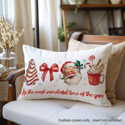 MEMNUN 1 Stück Weihnachten Rot Schleife Weihnachtsbaum Weihnachtsmann "Es ist die wunderbarste Zeit des Jahres" bedruckter Kissenbezug [ohne Füllung], 30*50cm, [einseitiger Muster] Fröhliche Weihnachten Polyester Kissenbezug, Weihnachtsdekoration, Raumdekoration, Heimdekoration, Schlafzimmerdekoration, Raumdekoration für Sofa, Wohnzimmer, Schlafzimmer, Auto, Büro, Hotel, Homestay, Geschenk für Familie und Freunde