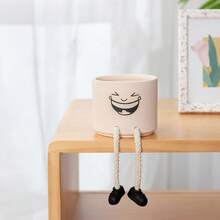 创意长腿花盆，可爱悬挂式花盆，灰色花盆搭配人造多肉植物，室内装饰，迷你多肉盆栽，男女通用办公室装饰，仿真植物装饰或笔筒，家居及办公桌配件和礼品，精致人造多肉桌面摆件