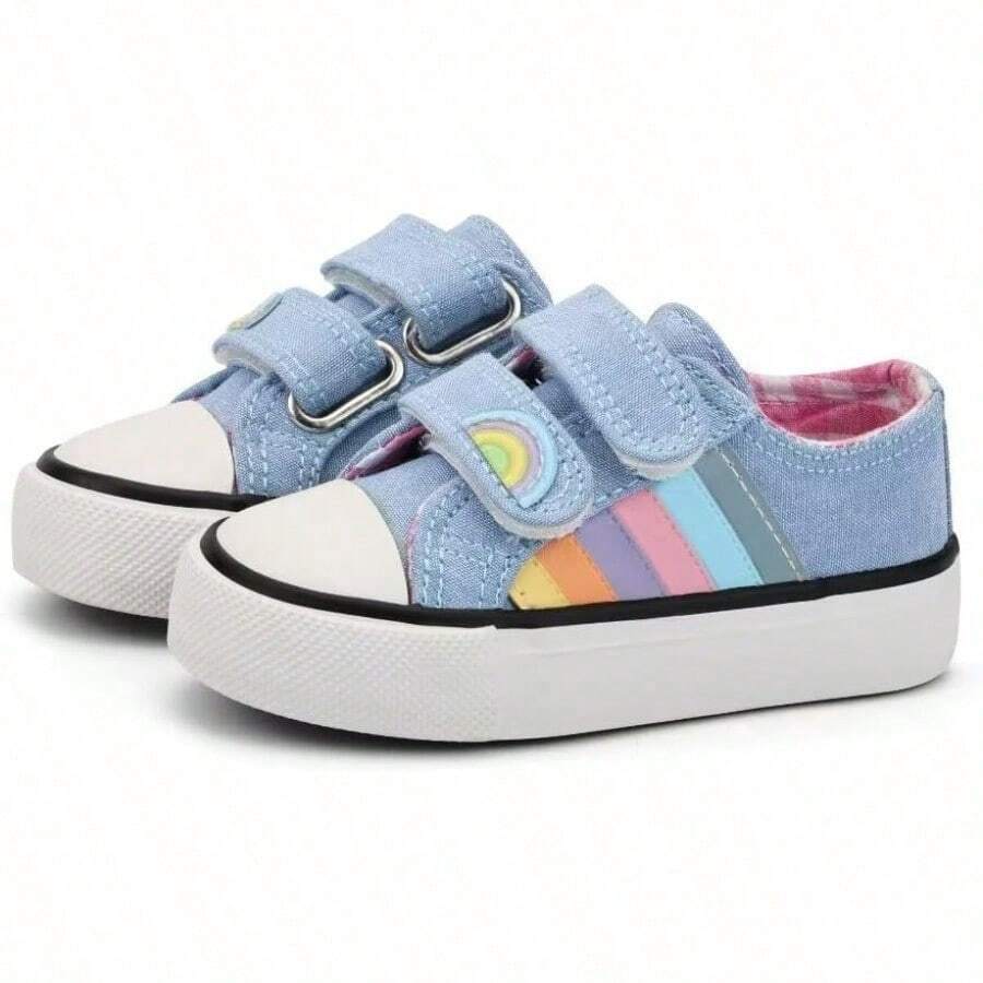 ANTLULU Boys and Girls Canvas Shoes Dual Adjustable Hook and Loop Classic Low Top Sneakers - Azul - Ver 1