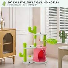 YITAHOME Tall Cat Tree Tower With Self-Grooming Brush, 60in Cute Cat Climbing Tower For Indoor Cats With Cat Condo, Top Perch, Basktet, Sisal Scratching Posts And Board, Dangling,Ball(Light Cactus 36 In Height) - Nhiều màu - Xem 4