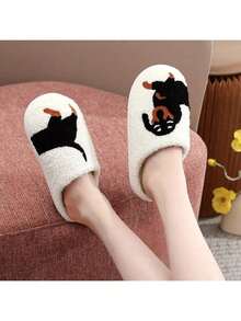 女士休閒絨毛家居拖鞋，刺繡草莓設計，秋冬款式