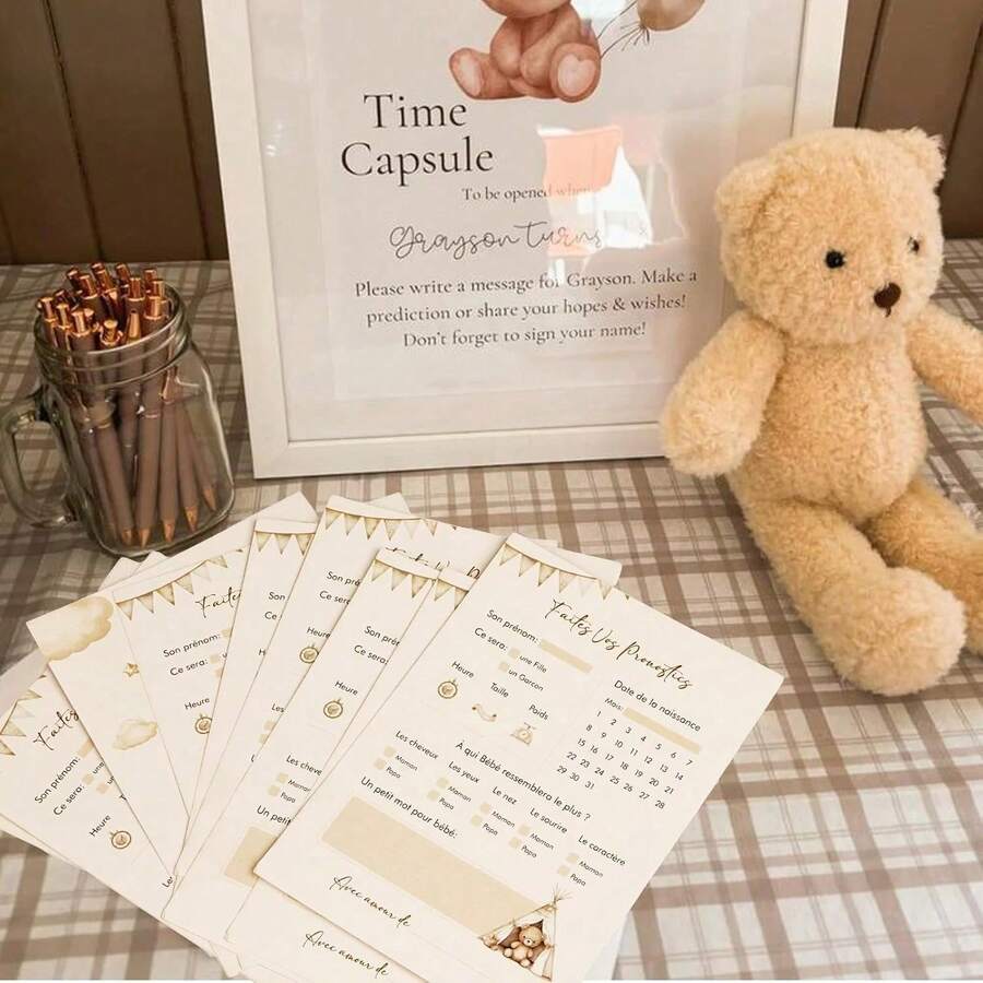 20pcs French Version Baby Gender Reveal Party Cards, French Gender Prediction, Teddy Bear Game Idea, Unveil Baby's Gender (Boy Or Girl) - Multicolor - View 1