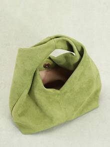 1件秋冬新款绿色复古丝绒质感PU皮革手提包，雕塑造型，简约设计，适合通勤和搭配外套 - 綠色 - 查看 7