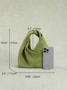 1件秋冬新款绿色复古丝绒质感PU皮革手提包，雕塑造型，简约设计，适合通勤和搭配外套 - 綠色 - 查看 2