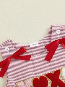 Baby Girl Valentine's Day Dress Sleeveless Bow Front Heart Embroidered Tank Dress Toddler Casual Dress
