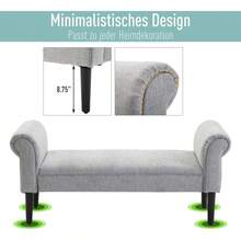 HOMCOM Upholstered Bench, Elegant Seating Bench For Living Room And Hallway, Bed Bench With Rolled Sides, Linen Fabric, Light Gray. - 1 - View 11
