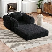 Chenille 2-In-1 Sofa Bed With Armrest Storage Pocket, Three Metal Frames And Multiple Configuration Options - 黑色+雪尼爾+1個座位 - 查看 2