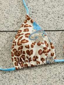 Sultry Sol 2pcs Leopard Print Sexy Lace-Up Backless Women Bikini Swimsuit, Beach Vacation Summer - Multicolor - View 5