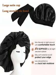 1pc Luxury Satin Silk Sleep Cap With Adjustable Drawstring - Lightweight Hair Care Sleep Bonnet, All-Night Comfort, Perfect For Long Curly Or Braided Hair - Premium Bathroom Accessory, Fashionable & Comfortable, Unisex Overnight Hair Care Product - Multicolor - View 7