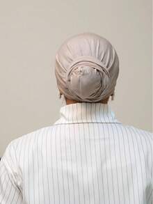 1件装女士经典纯色优雅双层交叉垂褶头巾，时尚优雅长款垂褶头巾，防滑吸湿透气柔软莫代尔针织面料头巾，适合日常、瑜伽、运动、户外穿着 - 灰米色 - 查看 4