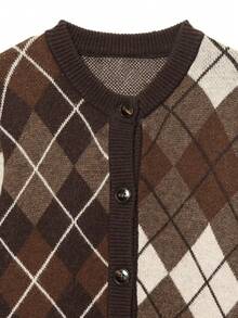 Áo khoác cardigan dài tay cài một hàng khuy kiểu dáng casual họa tiết hình thoi mới của Camellia dành cho nữ mùa Thu/Đông, thích hợp cho kỳ nghỉ. - Be - Xem 4