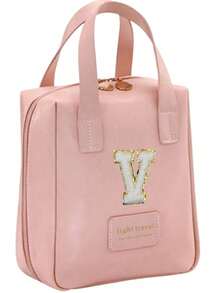 大容量旅行化妆包,带字母大小的化妆品收纳袋,便携式PU皮革防水洗漱包,带隔层和提手,浴室收纳整理,旅行必备,邮轮必备,旅行配件,浴室收纳,珠宝收纳,唇膏收纳,指甲油收纳,复活节礼物,伴娘礼物,母亲节礼物,化妆间装饰 - 彩色 - 查看 34