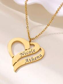 Personalized Heart Necklace, Customized Name Engraving, Suitable For Daily Wear All Year Round, Christmas, Halloween, Valentine's Day Gift - Multicolor - View 3