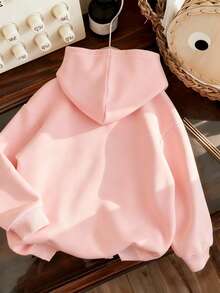 [Girls' Clothing] Tween Girl  Girl Clothing Cute Bow Print Pullover Hooded Sweatshirt Autumn And Winter Student Young Children's Clothing Long Sleeve Top - Fun And Colorful Hoodies To Inspire Every Child's Imagination Clothing For Children - 粉色 - 查看 2