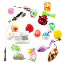 11件/21件装色彩鲜艳的随机猫玩具，款式和材质多样，带来独特体验，是送给各种室内猫的完美节日礼物。 - 彩色 - 查看 4