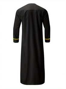 Hot  Men'S Kaftan Robe, Gold Embroidery Long Sleeve Round Neck Loose Robe  National Clothing - Black - View 4