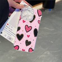 CLEAR  CASE Pink Background With Black And Pink HeartsCompatible With  11 To  17 Models The Cases Lens Protection Function Ensures The Camera Remains Undamaged During Shooting  Guaranteeing Image Quality - transparente - Ver 7