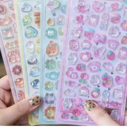 1枚 かわいい動物 3Dステッカー - パステルデザイン、スマホケース、スクラップブッキング、クラフト、日記の装飾に適しています。3D型押しステッカー、かわいいステッカー、水筒ステッカー、アート&クラフト、学用品、新学期、かわいい報酬ステッカー、楽しいステッカー、本の装飾、大人のステッカー、水筒ステッカー