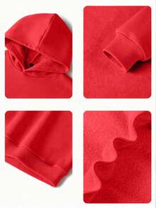 1件少女休闲印花套头卫衣，保暖内衬，长袖，秋冬季学生服装 - 紅色 - 查看 5