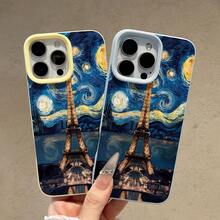 Funda para teléfono con diseño de la Torre Eiffel y el cielo estrellado, compatible con teléfonos ,  17,  16 Pro Max,  15 Pro Max,  13 y  12. Fabricada en TPU, ofrece protección contra golpes y caídas. Ideal para amantes del arte, viajeros, regalos navideños y sorpresas de cumpleaños. - Azul - Ver 1