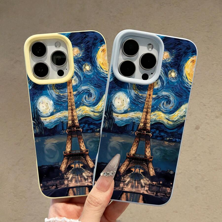 Funda para teléfono con diseño de la Torre Eiffel y el cielo estrellado, compatible con teléfonos , 17, 16 Pro Max, 15 Pro Max, 13 y 12. Fabricada en TPU, ofrece protección contra golpes y caídas. Ideal para amantes del arte, viajeros, regalos navideños y sorpresas de cumpleaños. - Azul - Ver 1