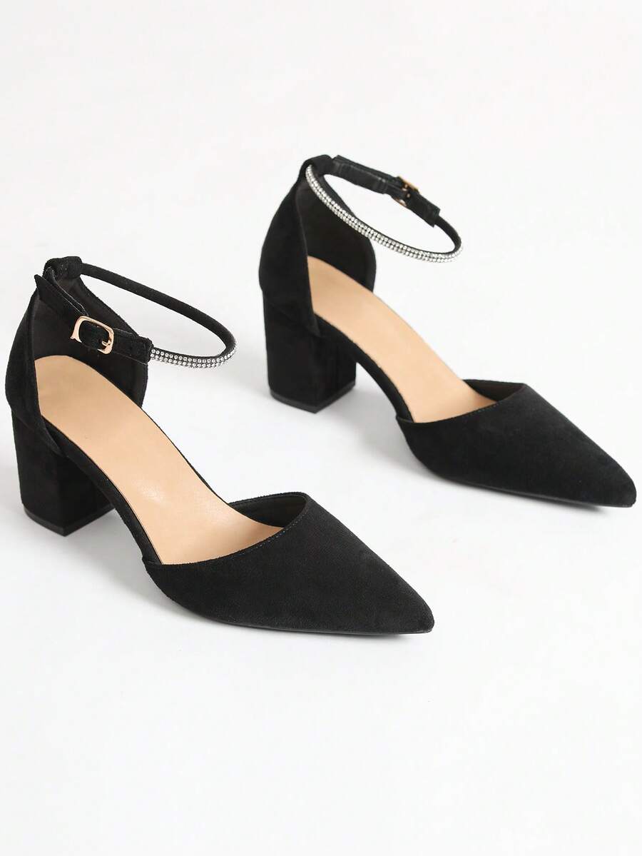 Women's New Fashion Rhinestone Pointed Toe Slingback High Heel Shoes, Versatile For Party And Occasion, Spring/Summer - Black - View 1