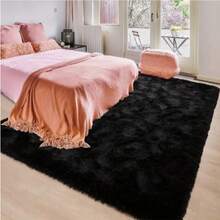 1pc Luxury Black Fluffy Carpet, Decorative Rug, Carpet Living Room, Kitchen Mat, Carpet For Bedroom, Bathroom Mat