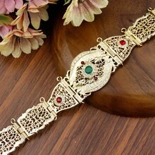 1pc Elegant Algerian Moroccan Women's Caftan Belt, Hollow Arabic Floral Pattern, Metal Chain, Adjustable Length, Traditional Middle Eastern Wedding Dress Accessory - Classic Moroccan Belt - View 6