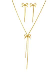 Bộ trang sức 3 chiếc vòng cổ và hoa tai hình con bướm bằng thép không gỉ, thích hợp làm trang phục hàng ngày và quà tặng cho phụ nữ - Vòng cổ + bông tai - Xem 3