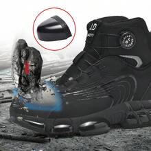 2025 New Black High-Top Mesh Rotary Button Unisex Casual Steel Toe Outdoor Running Shoes, Sports Shoes, Plus Size