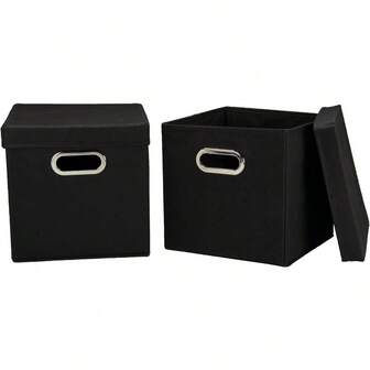 Household Essentials 341 Decorative Storage Cube Set With Removable Lids Black 2Pack