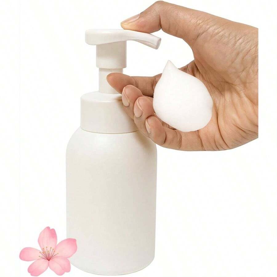 Dispensador de jabón de mano espumoso de plástico, dispensador de jabón en barra lindo, botellas recargables con bomba para el baño, champú, gel de ducha de 300ML, color blanco - Blanco - Ver 1
