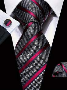 男士领带套装 经典时尚条纹领带套装 配袖扣 适合商务聚会