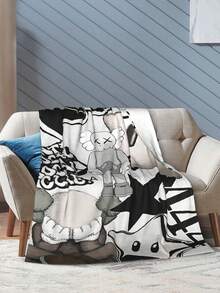 Kawss Kawaii Kaw Blanket The Ultimate Anime Fan Gift - Luxuriously Soft Flannel Blanket, Cartoon Printed Throw For Home, Camping, Travel, Perfect For Christmas & Birthdays - màu đen - Xem 6