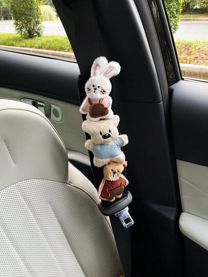 可爱小熊和兔子汽车安全带肩垫，创意汽车安全带套，女士内饰配件