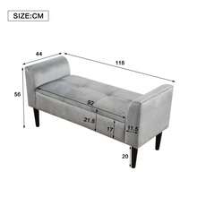 Upholstered Benches With Armrests, Bed Benches, Bed Stools, Bedroom Benches, Piano Benches, Dining Benches With Plaid Pattern, Velvet, MDF, Grey - Gray + Velvet - View 2