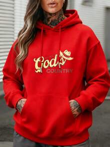 Women Hoodie Long Sleeve Pullover Sweatshirt Black With Get Me To Gods Country Print Cowboy Hat Design Graphic Hooded Top Casual Streetwear Outfit Fall Winter Clothes Women Outfit Women Long Sleeve Tops Women Ropa De Invierno Mujer Sweatshirts Women Sweatshirts - 紅色 - 查看 6