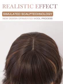 棕色挑染亚麻金长波浪卷发圣诞假发，带刘海，蓬松自然，易于打理，耐热合成假发，魅力性感，适合女性日常派对、万圣节角色扮演、化装舞会、音乐节、嘉年华等场合，26英寸 - 漸層棕色 - 查看 7