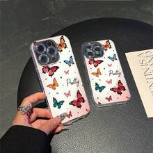 CLEAR  CASE Many Colorful Butterflies And The Word PrettyCompatible With  11 To  17 Models The Cases Lens Protection Function Ensures The Camera Remains Undamaged During Shooting  Guaranteeing Image Quality - Clear - View 6