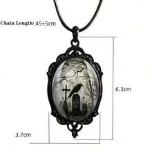 PINK TOWN Gothic Raven Castle Pendant Necklace,Vintage Cameo Glass Pendant Necklace Punk Style Victorian Choker Necklace Goth Raven Cabochon Choker Mystic Witch Halloween Jewelry For Women{Inchcolor_nameinch:InchRaveninch} - 烏鴉 - 查看 5
