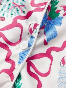 Womens 2 Piece Christmas Pajama Set Long Sleeve Bow Print Shirt + Pants Set Loungewear - Blanco - Ver 8