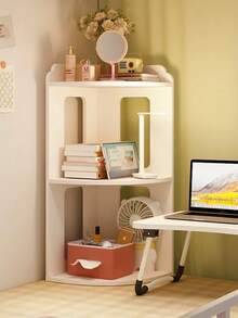 1pc Desktop Corner Shelf, Triangular Storage Rack, Student Desk Organizer, Corner Shelf For Dorm Room - White - View 2