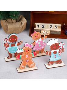 1PC Christmas Decorations Christmas Desktop Wooden Table Gingerbread Man Biscuit Man Decoration Festival Table Decoration Home Decoration Party Decoration,Christmas Gift