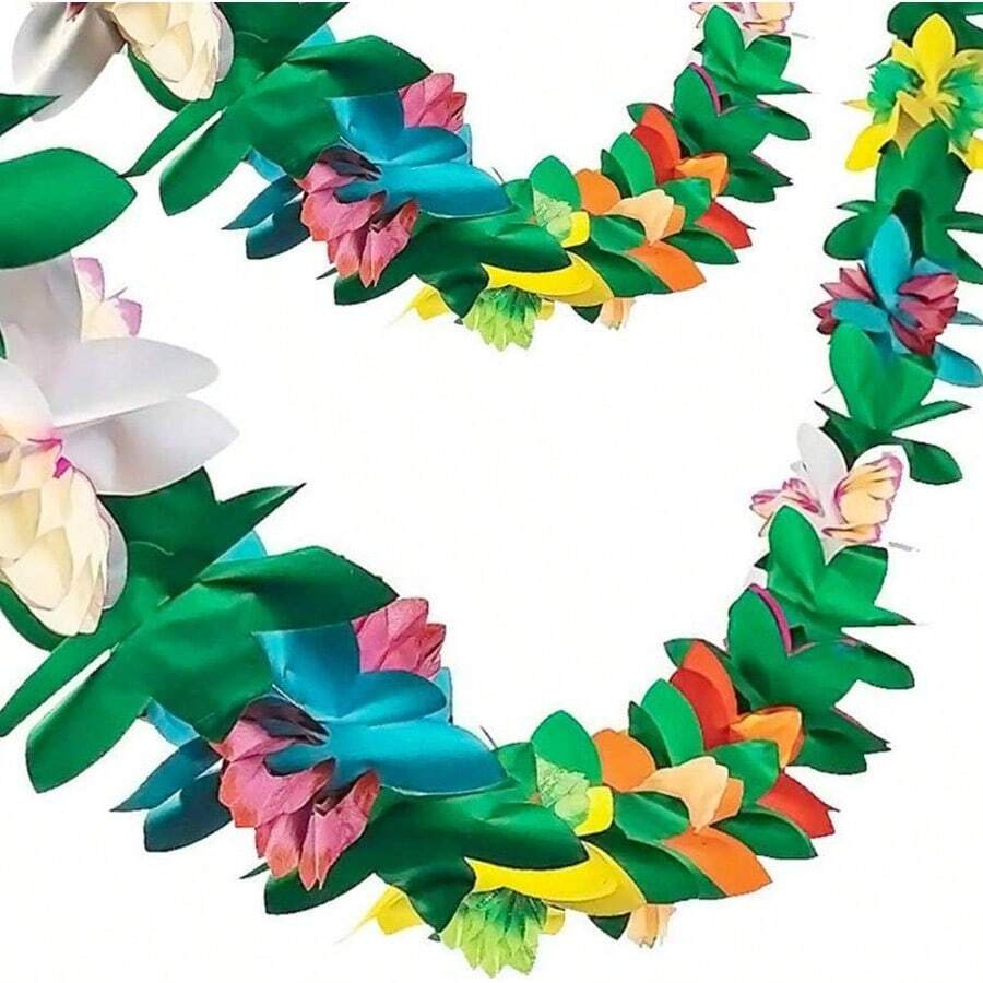 TFKI 2 Pack Tropical Garland Party Decorations 20ft Multicolored Tissue Paper Hibiscus Flower Summer Banner For Birthday Beach Theme Luau Moana Hawaiian Party Supplies Jungle Decor - 紙巾花朵橫幅2件 - 查看 1