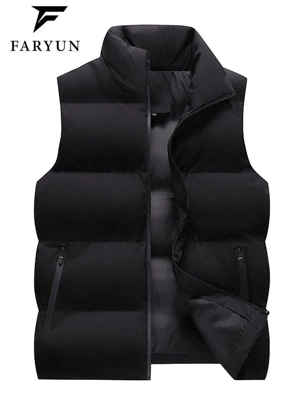 Men's Autumn/Winter Sleeveless Vest, Thickened Stand Collar Windproof Slim Fit Jacket, Outdoor Sports Zipper Warm Waistcoat,Fleece