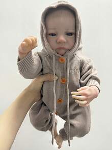 17 Inch Lifelike Reborn Baby Doll - 43cm Full Body Silicone Vinyl Boy Doll Handcrafted Artistic Doll, Looks Like A Real Infant, 3D Painted Skin With Visible Veins, Realistic Hand-Rooted Hair, Beautiful Blue Eyes, Anatomically Accurate - Collectible Art Doll/Christmas Gift/Birthday Gift/Thanksgiving Gift/Halloween Gift