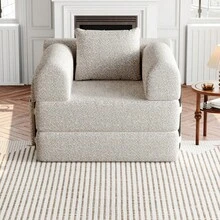 Chenille 2-In-1 Sofa Bed With Armrest Storage Pocket, Three Metal Frames And Multiple Configuration Options - Khaki + Chenille + 1 Seat - View 10