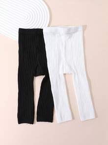 2pcs Black & White Children's Leggings, Snug Fit Ankle-Length Pants, Dance Tights - Multicolor - View 1